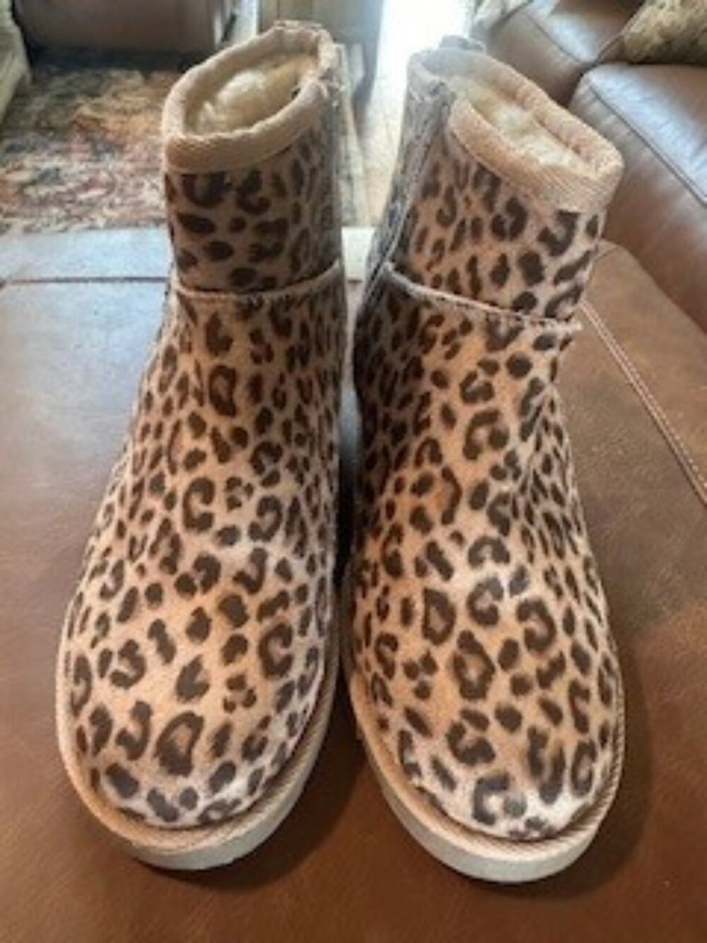 Dunes Leopard Print Faux Fur Lined Ankle Boots | Women's Size 8